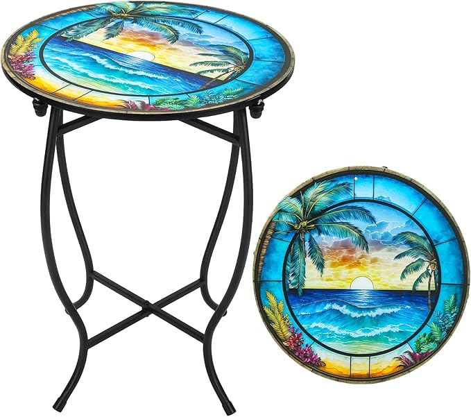 Patio Side Table, Weather Resistant Metal Side Table，Side Table for Patio Yard Porch Balcony Garden Bedside Plant Stand Indoor Outdoor ，Small Round Outdoor End Table