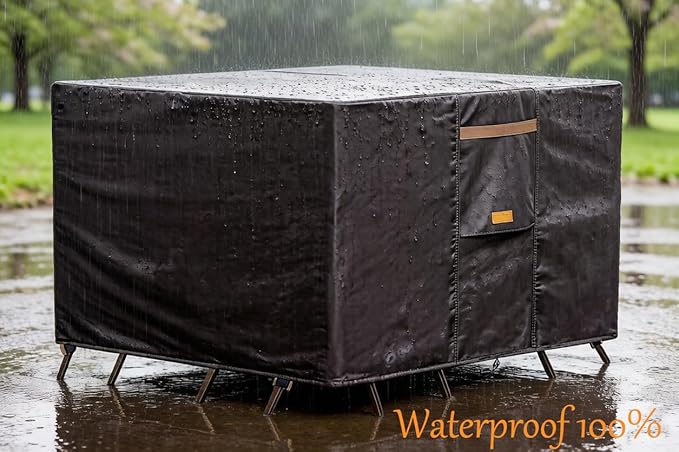 Heavy Duty Waterproof Patio Furniture Covers UV Resistant Rectangular Outdoor Table and Chair Covers 111"Wx 74"D x 28"H Dark Grey