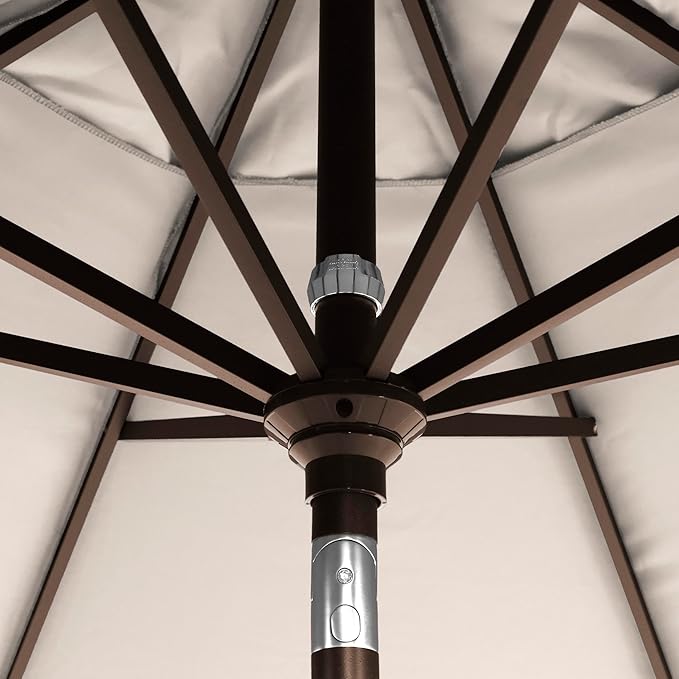California Umbrella 5-Year-Non-Fading, 9Ft Premium Patio Umbrella, Hand-Crank, Button-Tilt, Bronze Frame, Solution Dyed Beige Fabric