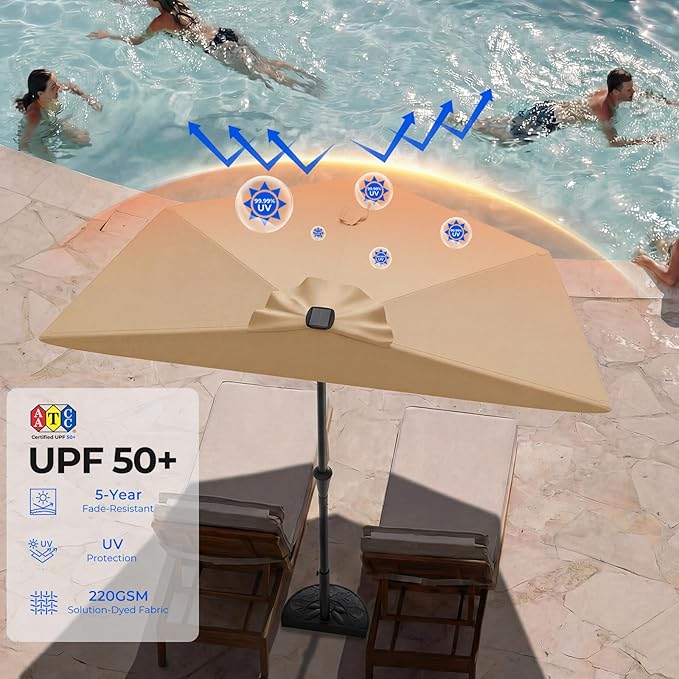 HOMSHADE 9FT Half Patio Umbrella with Solar LED Lights for Outdoor, Waterproof Half Umbrella for Small Spaces, Balcony, Deck(Red)