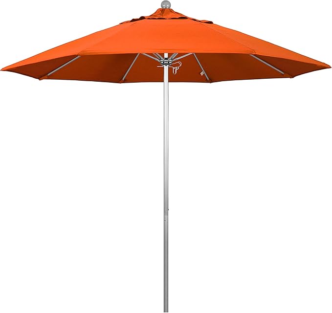California Umbrella 9' Rd. Venture Series Contract Grade Patio Umbrella, Push Open Pin Stop, Silver Finish, Sunbrella Melon