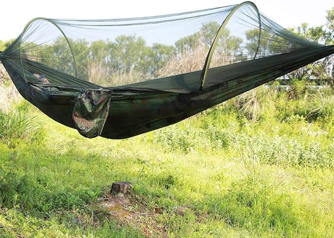 Camping Hammock, Lightweight Nylon Parachute, Portable Indoor & Outdoor Tree Hammock with 2 Hanging Straps & Tent Net, Travel Hammocks, Backyard, Camping-A||290140CM