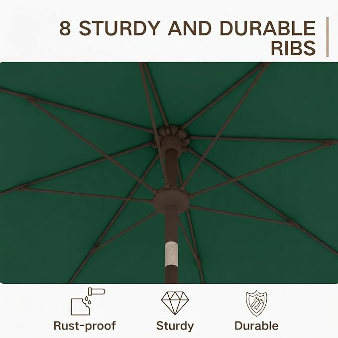 Kingdura 9FT Outdoor Patio Umbrella, Market Table Umbrella with Push Button Tilt and Crank, 8 Sturdy Fiberglass Ribs, UV Protection for Pool, Lawn, Deck, Backyard, Garden (Dark green)