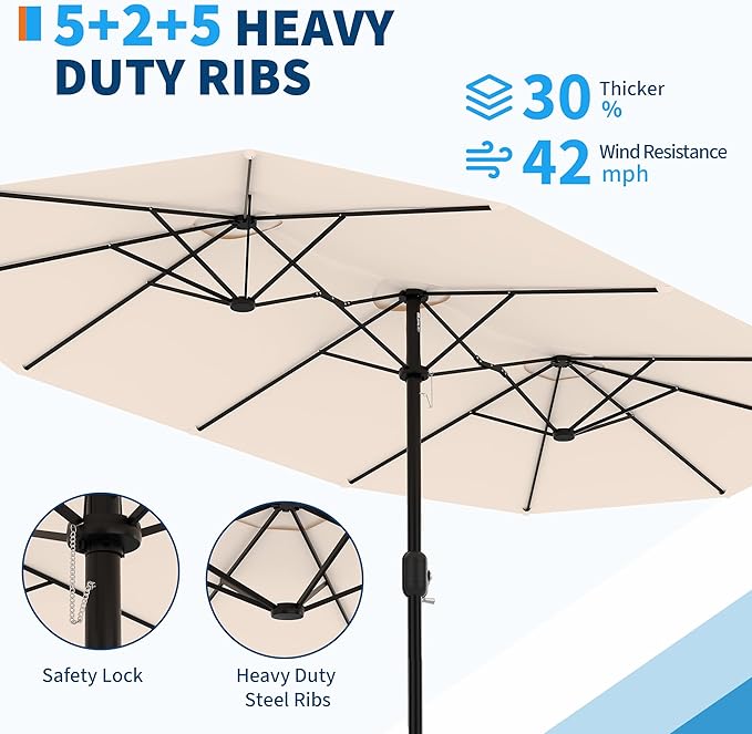 Double-Side Rectangular Pool Umbrella, 15ft Large Patio Umbrella with Base Included, Outdoor Market Umbrellas for Poolside Lawn Backyard