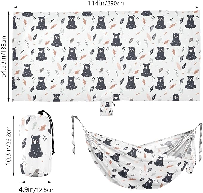 Camping Hammock Outdoor Hammocks for Outside Black Bear White Beach Trees Portable Lightweight with Pockets Tree Straps Indoor