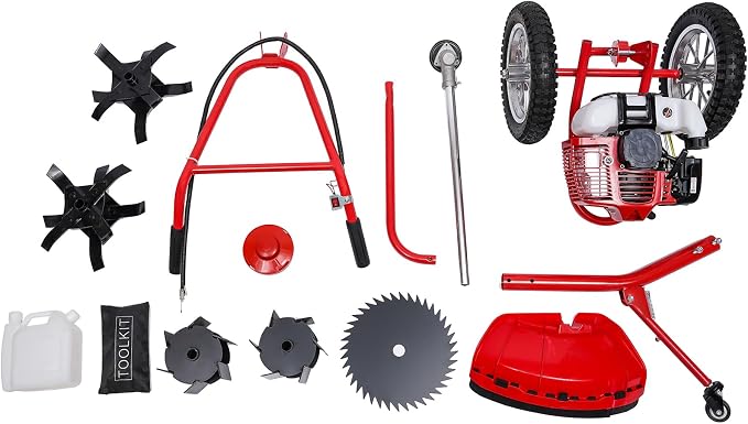2-Stroke Lawn Mower, Gasoline Lawn Mower, Hand Push Irrigation Mower, Two-Stroke Hand Push Lawn Mower with 2 Scarifying Knife & Adjustable Heights Perfect for Small to Medium Sized Yards