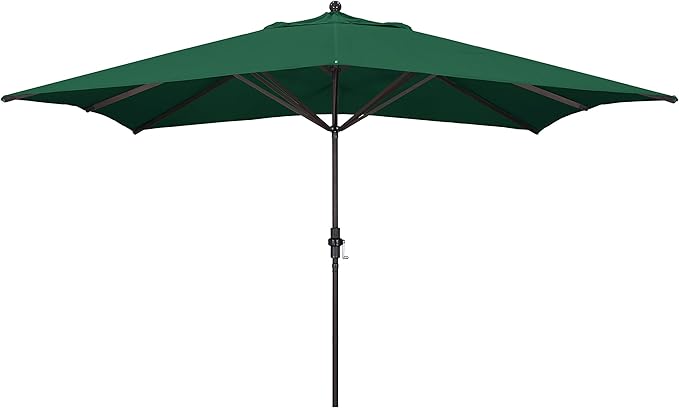 California Umbrella 11' x 8' Rectangle Aluminum Market Umbrella, Crank Lift, Bronze Pole, Sunbrella Forest Green