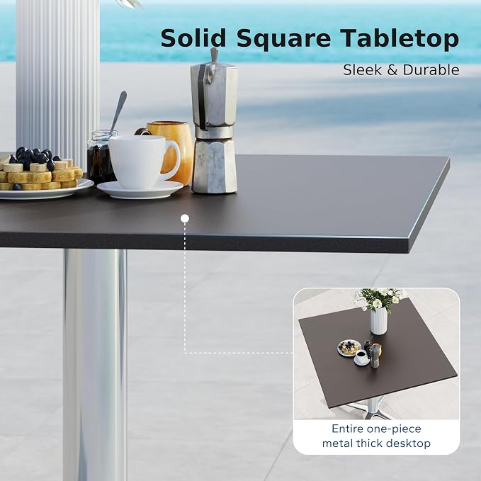 MFSTUDIO Outdoor Patio Bistro Table, Square Patio Dining Table for 2 to 4, 31" Metal Outdoor Side Coffe Table for Balcony Backyard Patio Garden or Indoor