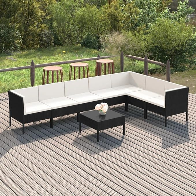 8 Piece Patio Lounge Set with Cushions,Patio Sofa,Outdoor Daybed,Patio Seating,Outdoor Furniture Sets,Patio Conversation Sets,Modern Set,Outdoor Patio Chairs,Patio Furniture Set, Poly Rattan Black