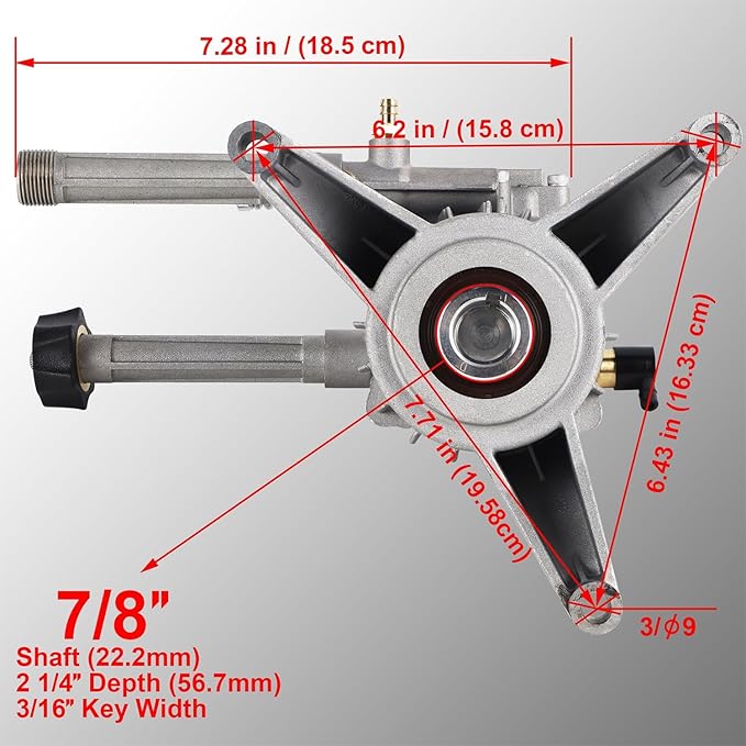 Biswing Pressure Washer Pump, 7/8" Shaft Vertical Plunger, 3400 PSI Max, 2.5 GPM, Replacement Pump for Gas Power Washer, Front Inlet/Outlet