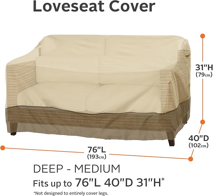 Classic Accessories Veranda Water-Resistant 76 Inch Deep Seated Patio Sofa/Loveseat Cover, Patio Furniture Covers