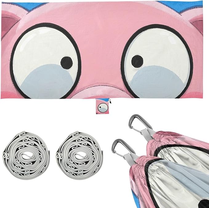 Cute Cartoon Pig Face Light Red 330lb Capacity Outdoor Hammock with Portabl Carry Bag Indoor Hammock for Outside Beach Patio Garden Base de hamaca para adultos
