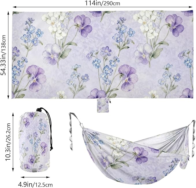 Watercolor Floral Pattern Hammocks for Camping with Portabl Carry Bag Hanging Hammock Outside Beach Patio Garden