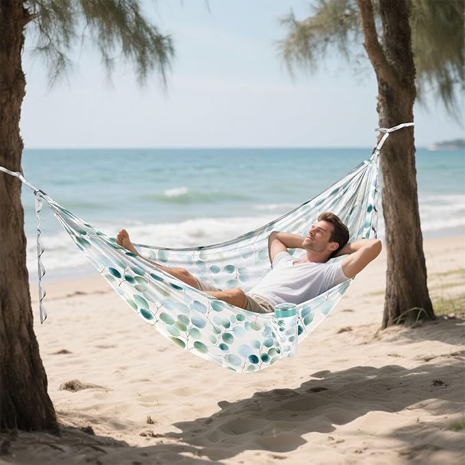 Camping Hammock Outdoor Hammocks for Outside Eucalyptus Leaf Watercolor Beach Trees Portable Lightweight with Pockets Tree Straps Indoor
