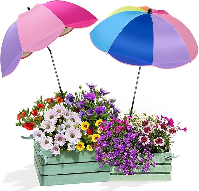 Colorful Plant Umbrellas for Outdoor Plants, Large (40") Sun Protection Shade Cover with M-Shaped Insert, Garden Shades for Potted Plants, Garden Beds, Patio Flower (2 Pcs)