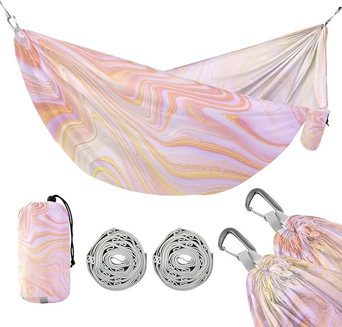 Hammocks for Outside Rose Gold Marble Camping Hammock Portable Hammocks with Tree Straps and Carry Bag Camping Accessories for Hiking Beach Outdoor