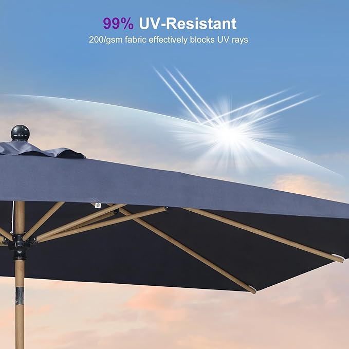 PURPLE LEAF 4' x 6' Patio Umbrella with Base Outdoor Umbrella Aluminum Market Umbrella with Push Button Tilt & Crank and 8 Ribs Rectangular Outdoor Table Umbrella for Pool Garden Beach, Navy Blue