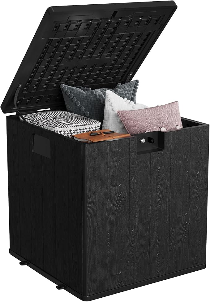 Large 28 Gallon Outdoor Storage Deck Box with Locking Lid - Heavy-Duty Waterproof Resin Construction, for Patio Cushions, Gardening Supplies & Package Protection, Includes Handles, Black