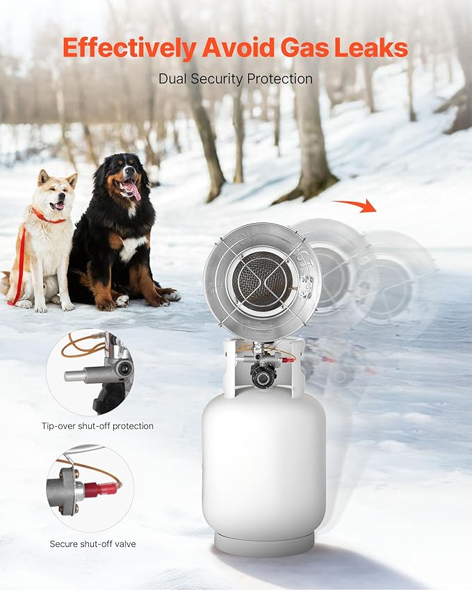 VEVOR Propane Tank Top Heater with Portable Trolley, 15000 BTU Rapid Heating 180-Degree Infrared Radiant Tank Top Gas Heater for 20-40lb Propane Tanks, for Ice Fishing/Hunting/Outdoor Single Burner