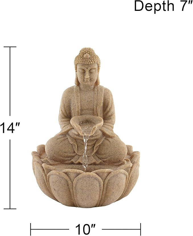 Calm Buddha 14" High Small Zen Asian Indoor Outdoor Decor Sand Stone Tabletop Fountain with Light LED Waterfall Water Feature for Outside Garden Patio Yard Desk Backyard Porch Deck - John Timberland