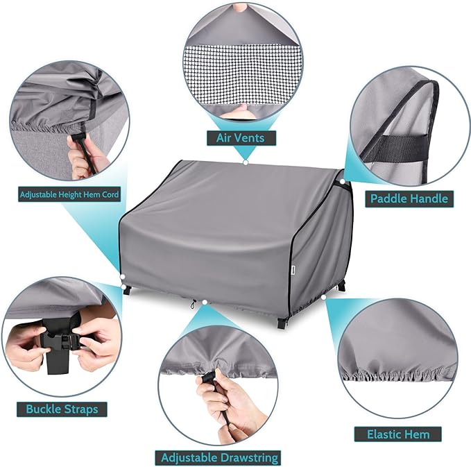 Outdoor Furniture Covers for Sofa Waterproof, Patio Loveseat Cover Tear Resistant, Fits up to 58W x 32.5D x 31H inches, Grey