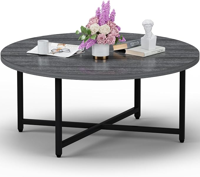 FAMIDGE Coffee Table, 31.5" Large Round Coffee Table for Living Room, Center Tables for Family & Office Use, Outdoor Coffee Table Round, Gray(31.5" D x 17.7" H)
