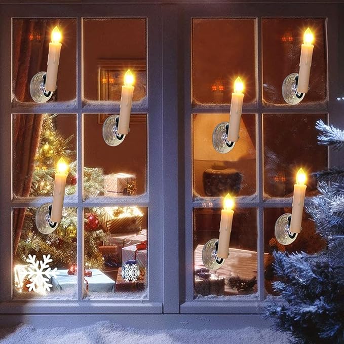 PChero Christmas Window Candles, 10pcs Large Size Battery Operated LED Flameless Taper Candles with Timer, Last up to 200 Hours, Ideal for Home Indoor Outdoor Holiday Decorations