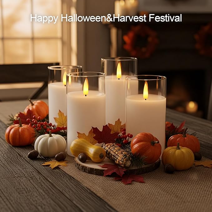 5plots Glass Battery Operated White Flameless Candles with Remote and Timer, 3D Wick Real Wax Pillar Led Candles Warm Flickering Light for Home, Halloween, Christmas Decor, Set of 3, D3 x H6 6" 6"