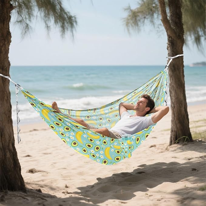Camping Hammock Outdoor Hammocks for Outside Avocado Banana Flower Beach Trees Portable Lightweight with Pockets Tree Straps Indoor