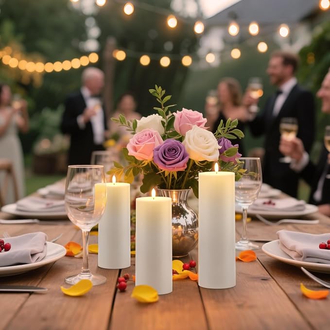 Raycare 2Pcs 4'' X 12'' Large Waterproof Outdoor Flameless Candle, Battery Operated LED Candles with Remote Control and Timer, Electric Fake Plastic Pillar Candles, Ivory