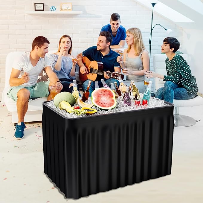 S AFSTAR 4 Foot Ice Tables for Parties with Drain, Folding Cooler Table Outdoor with Foldable Bucket, Removable Skirt, Portable Chill Cooler for Drinks Beverages, Party Ice Bin Table for BBQ Wedding
