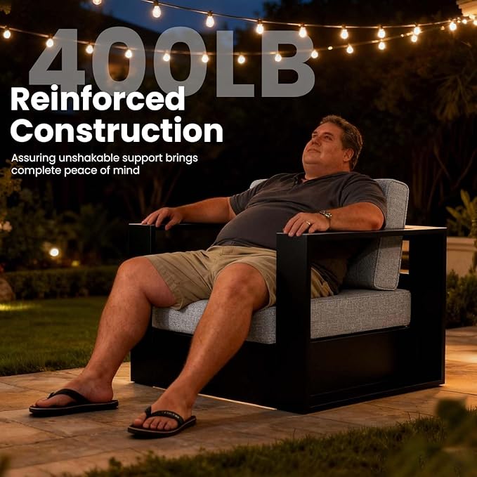4 Pieces Patio Furniture Set with Coffee Table, Metal Modern Conversation Set with Deep Seating and Widened Aluminum Frame for Deck, Porch, Garden