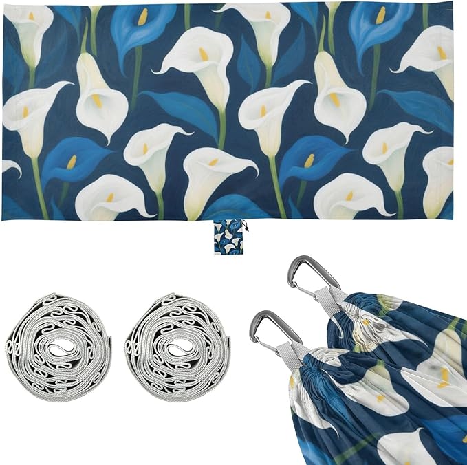 White and Blue Calla Lilies 330lb Capacity Hammocks Backyard Hammock for Outside Patio Garden Base de hamaca para adultos