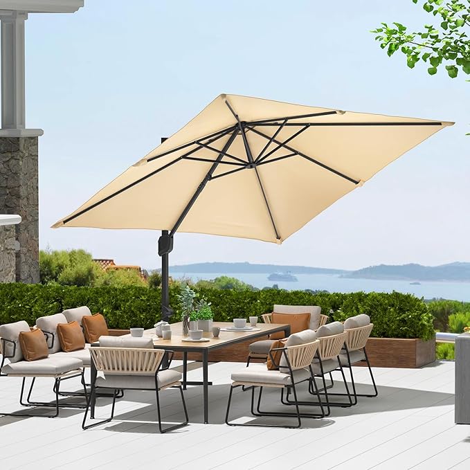 Garvee Cantilever Patio Umbrella 10x10 ft Large Rectangle Umbrella Outdoor Market Umbrellas 360 Rotation Offset Hanging Outdoor Shade for Patio
