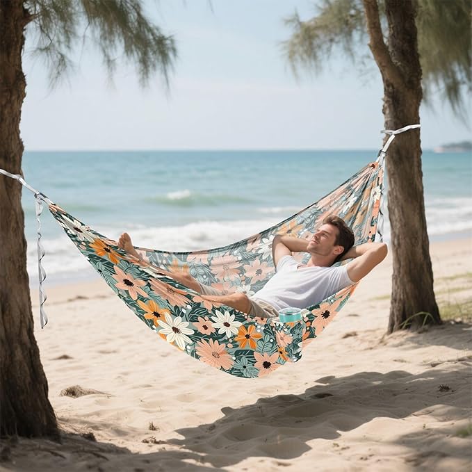 Camping Hammock Outdoor Hammocks for Outside Summer Flowers Leaves Beach Trees Portable Lightweight with Pockets Tree Straps Indoor
