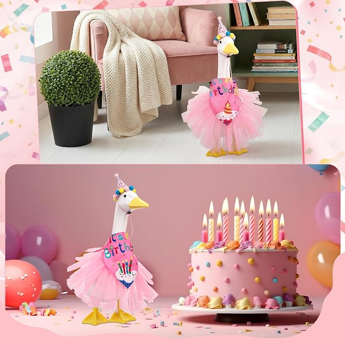 6Pcs Porch Goose Birthday Decor Set for Outdoor Cement Goose Yard | Cute Porch Goose Birthday Costume Accessory Kit With Tutu Skirt Party Hat Scarves Bow Tie Glasses for Outdoor Decoration