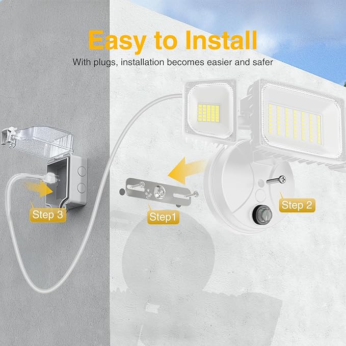 Onforu 80W Dusk to Dawn Outdoor Lighting,Plug in LED Flood Lights,White Outdoor Lights with Remote,8000LM Security Light,IP66 Waterproof Lighting,2Modes 3 Adjustable Heads Light for Garage Yard