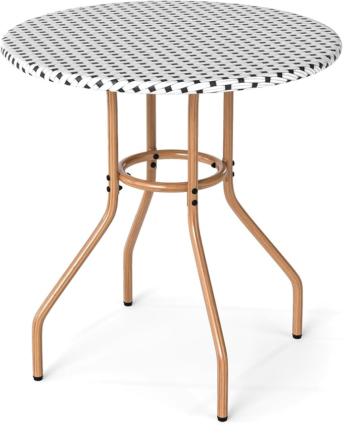 Tangkula 27.5" Outdoor Round Dining Table, Patio Small Heavy Duty Bistro Cafe Table with Metal Frame and Adjustable Foot Pads, Outdoor Side Table for Garden, Balcony and Courtyard
