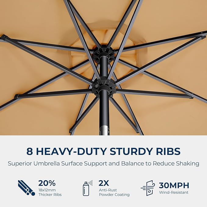 HOMSHADE 9ft Outdoor Patio Umbrella - Market Table Pool Deck Umbrella UPF50+ UV Protection with Push Button Tilt, Crank and 8 Sturdy Ribs (Beige, No base)