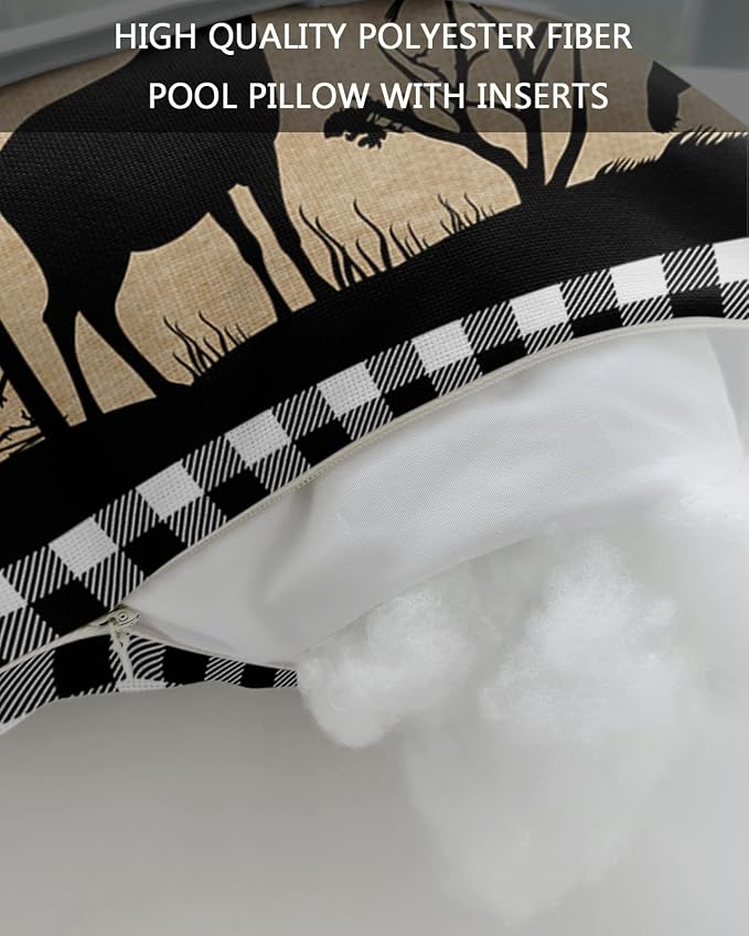 Outdoor Pillows Covers with Inserts Christmas Animal Moose Elk Xmas Tree Waterproof Recliner Pillow with Adjustable Strap Throw Pillows for Patio Furniture Pool Lounge Chair, 12x20 inch, 2PCS