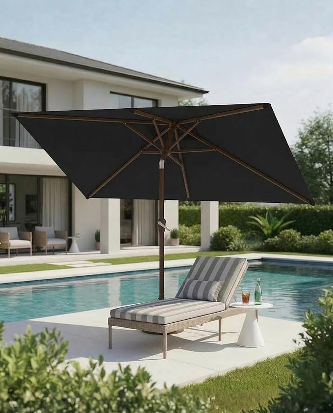 6.5x10FT Patio Umbrella, Outdoor Umbrella with Push Button Tilt and Crank, 8 Sturdy Ribs, UV Protection & Waterproof Market Umbrella for Pool, Backyard, Beach,Deck (Black)