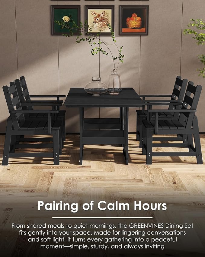 GREENVINES Outdoor-Dining-Table | 75” | HDPE | 2 Connectable Square Tables for 6 | Slatted | All-Weather | Patio Furniture | for Poolside Backyard Garden | Black