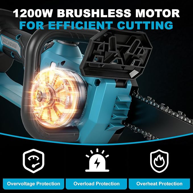 12 Inch Brushless Chainsaw Cordless for Bosch 18V Battery, Handheld Electric Chain Saw with 3 Chains, Tool-free Chain Tension and Auto Oiling for Wood Cutting Tree Trimming (Battery Not Included)