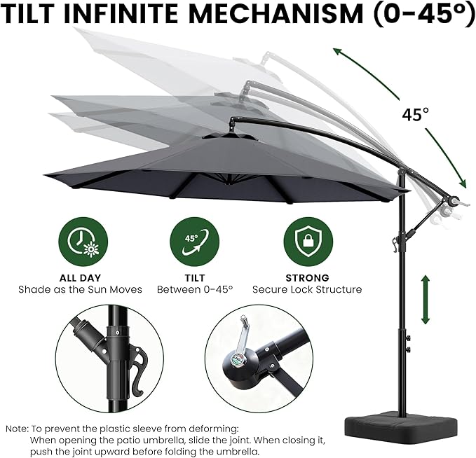 OLILAWN 10ft Patio Umbrella with Base Included, Outdoor Offset Cantilever Umbrella Upgraded Yarn-dyed Fabric Shade, Sturdy 8 Rids, Easy Tilt Adjustment, for Pool Deck Porch Backyard Garden,Charcoal
