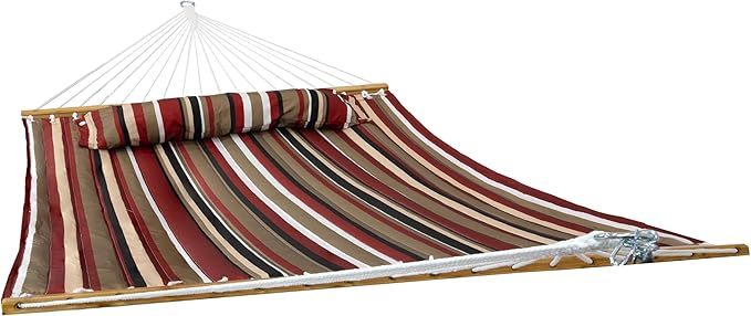 Sunnydaze Extra Large Quilted Hammock with Spreader Bars - 2-Person Hammock for Outside - Awning Stripe