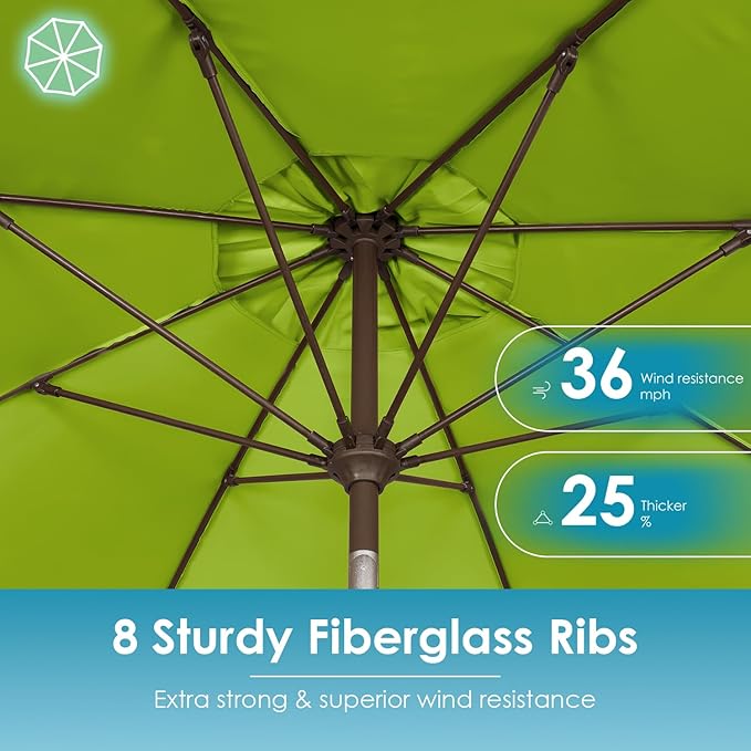 GREENVINES 9-FT-Patio-Umbrella | 8 Sturdy Fiberglass Ribs | Outdoor-Table-Umbrellas | Push Button Tilt & Crank | Waterproof | Market Umbrella | for Deck Backyard Pool Garden | Apple Green