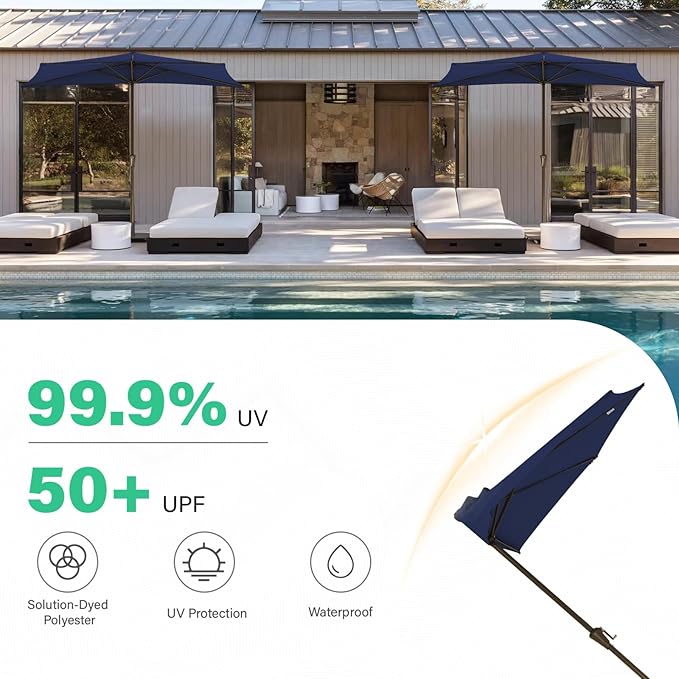 JEAREY 9ft Half Umbrella Outdoor Patio Umbrella Market Umbrellas with Crank, 1/2 Round Wall Umbrella 5 Sturdy Ribs UV Protection for Pool Garden Balcony Deck, Navy