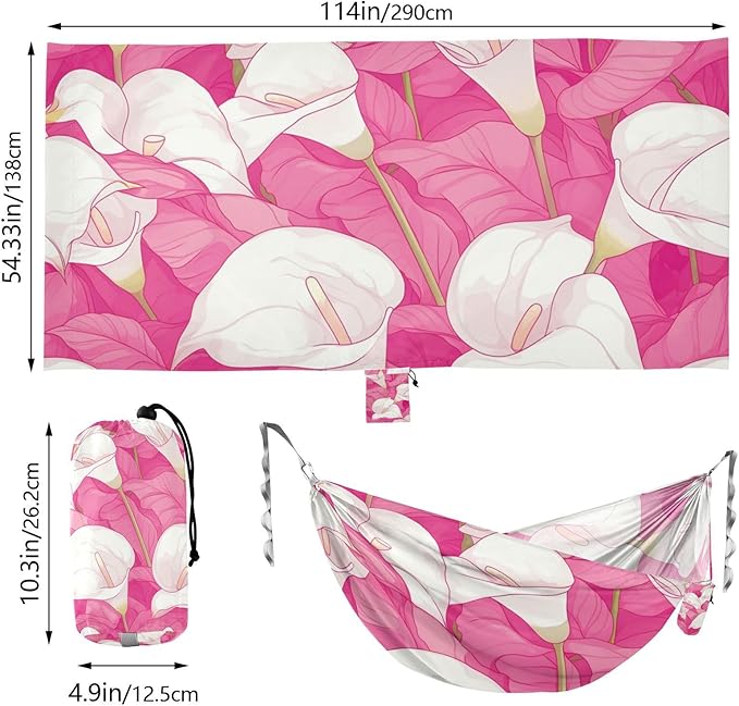 Vintage Calla Lily Hot Pink and White Chic 330lb Capacity Camping Hammock Rope Hammock for Camping Travel Accessories hamaca para Patio Exterior