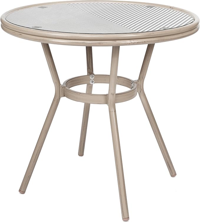 Flash Furniture Marseille Indoor/Outdoor Commercial Bistro Table - Tempered Glass Top - Textilene Fabric - Lt NAT Bamboo Print Aluminum Frame - 31.5" - Blk/Wht