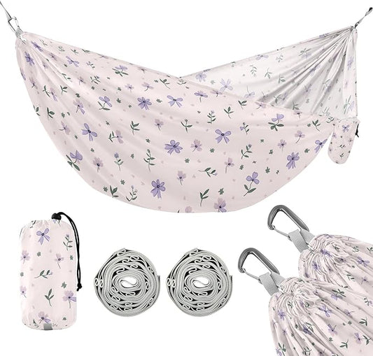 Camping Hammock Outdoor Hammocks for Outside Lilac Florals Bows Beach Trees Portable Lightweight with Pockets Tree Straps Indoor